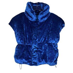 Khela Blue Velvet Puffer Cropped Wave Vest Jacket Size Small